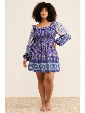 Spell nuuly Clairvoyant Floral Mini Dress 2X Smocked Boho Mixed Retro Print